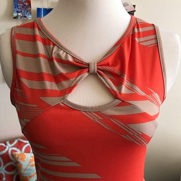 NWT Orange and Beige Peplum Top Size S - Picture 2 of 5